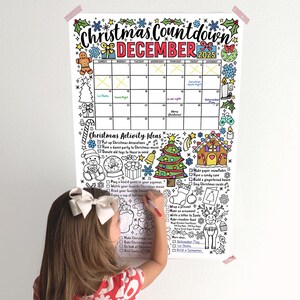 May include: A printable Christmas countdown calendar for December 2025 with a festive design. The calendar features a gingerbread house, a Christmas tree, and other holiday icons. The calendar includes a list of Christmas activities to do each day, such as decorating, baking, and watching Christmas movies.
