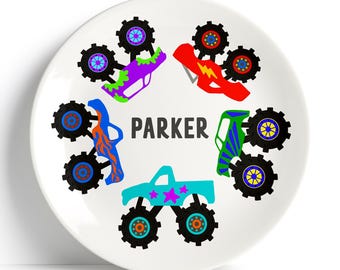 Personalized Monster Truck Plate: Microwave Safe