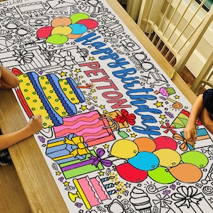 GIANT Personalized Birthday Coloring Poster or Table Cover | Custom Paper Birthday Tablecloth for Parties |  30" x 72" inches