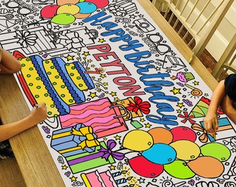 GIANT Personalized Birthday Coloring Poster or Table Cover | Custom Paper Birthday Tablecloth for Parties |  30" x 72" inches