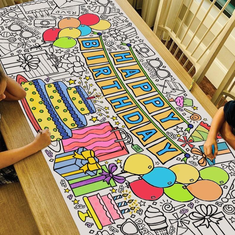 GIANT 6 ft. Birthday Coloring Banner: Personalized Party Decor No, NON-Personalized