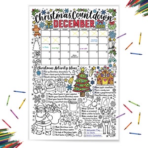 Countdown to Christmas Poster | 25 Days of Christmas Poster | Advent Coloring Calendar | Winter Decorations | 20" x 30" inches