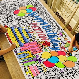GIANT Birthday Coloring Poster or Tablecloth | Personalized Birthday Paper Banner for Birthday | Custom Party Decor | 30" x 72"