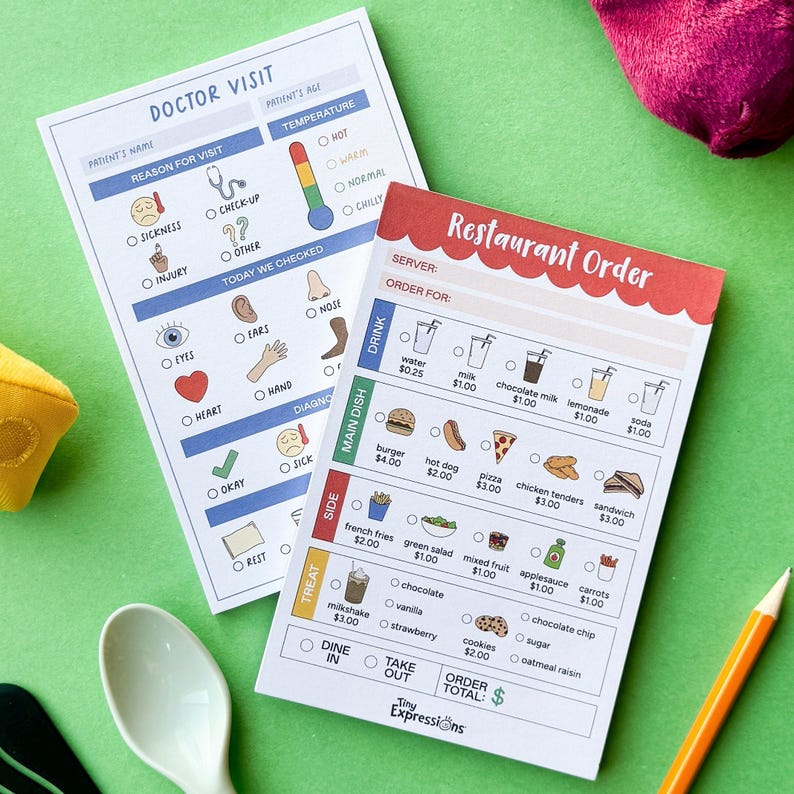 2-pack Kids Pretend Play Notepads: Restaurant & Doctor - Etsy