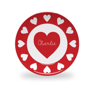 Personalized Red Valentine's Plate for Kids | Valentine's Day Children's Table Decorations | Cute Heart Plate for Kids with Name | BPA Free