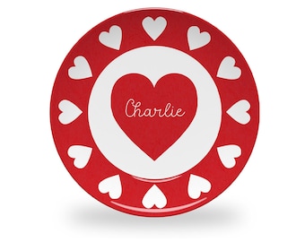 Personalized Red Valentine's Plate for Kids | Valentine's Day Children's Table Decorations | Cute Heart Plate for Kids with Name | BPA Free