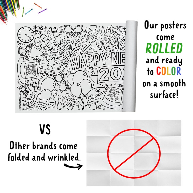 Póster gigante para colorear de Año Nuevo 2025 o mantel de papel para
