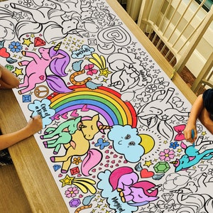 GIANT Unicorn Coloring Poster or Table Cover | Paper Unicorn Tablecloth for Birthday Parties | Unicorn Party Decorations | 30" x 72"
