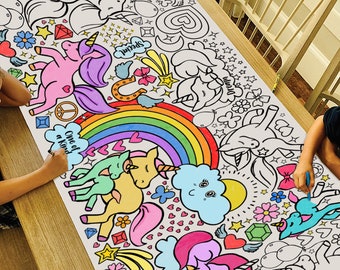 GIANT Unicorn Coloring Poster or Table Cover | Paper Unicorn Tablecloth for Birthday Parties | Unicorn Party Decorations | 30" x 72"