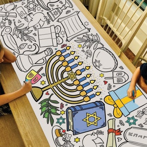 GIANT Hanukkah Coloring Poster or Table Cover | Paper Holiday Tablecloth for School Parties | Winter Party Decorations | 30" x 72" inches