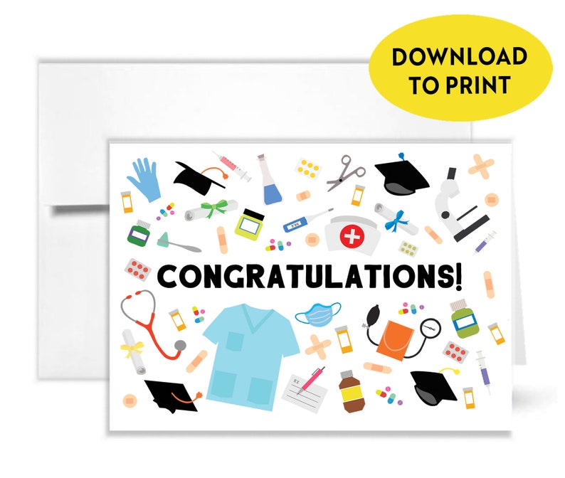 Printable Medical Themed Graduation Card Nurse Doctor Etsy