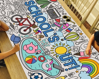 GIANT School's Out Coloring Poster or Table Cover | Paper Tablecloth for End of School Year | School Decorations | 30" x 72" inches