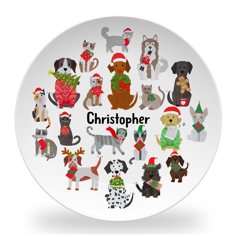 Personalized Christmas Pet Plate for Kids Cute Toddler Christmas Gift for Kids Monogrammed with Name BPA Free A Great Gift image 2