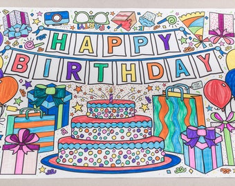 GIANT Birthday Coloring Banner for Kids | Big Coloring Activity Poster | Coloring Tablecloth | Fun Party Decoration | 30" x 72" inches