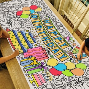 GIANT Birthday Coloring Banner for Kids | Big Coloring Activity Poster | Coloring Tablecloth | Fun Party Decoration | 30" x 72" inches