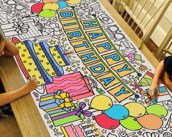 GIANT Birthday Coloring Banner for Kids | Big Coloring Activity Poster | Coloring Tablecloth | Fun Party Decoration | 30" x 72" inches