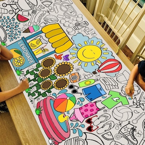 GIANT Summer Coloring Poster or Table Cover | Paper Summer Tablecloth for School Parties | Summer Party Decorations | 30" x 72" inches