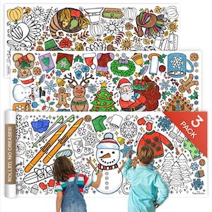 3-Pack GIANT Holiday Activity Posters or Table Covers | Thanksgiving, Christmas, Winter | Holiday Party Decor | 30&quot; x 72&quot; inches