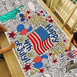 GIANT 4th of July Coloring Poster or Table Cover | Paper Tablecloth for Independence Day Parties | 30" x 72" inches