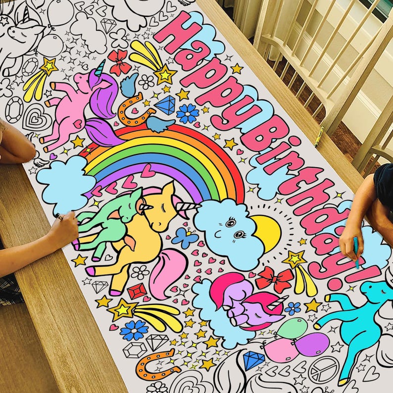 GIANT 6 ft. Unicorn Coloring Banner: Personalized Party Decor NO, Unicorn Birthday