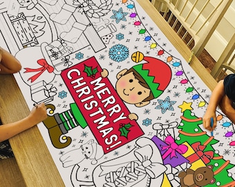 GIANT Christmas Elf Coloring Poster or Table Cover | Paper Holiday Tablecloth for School Parties | Winter Party Decor | 30" x 72" inches