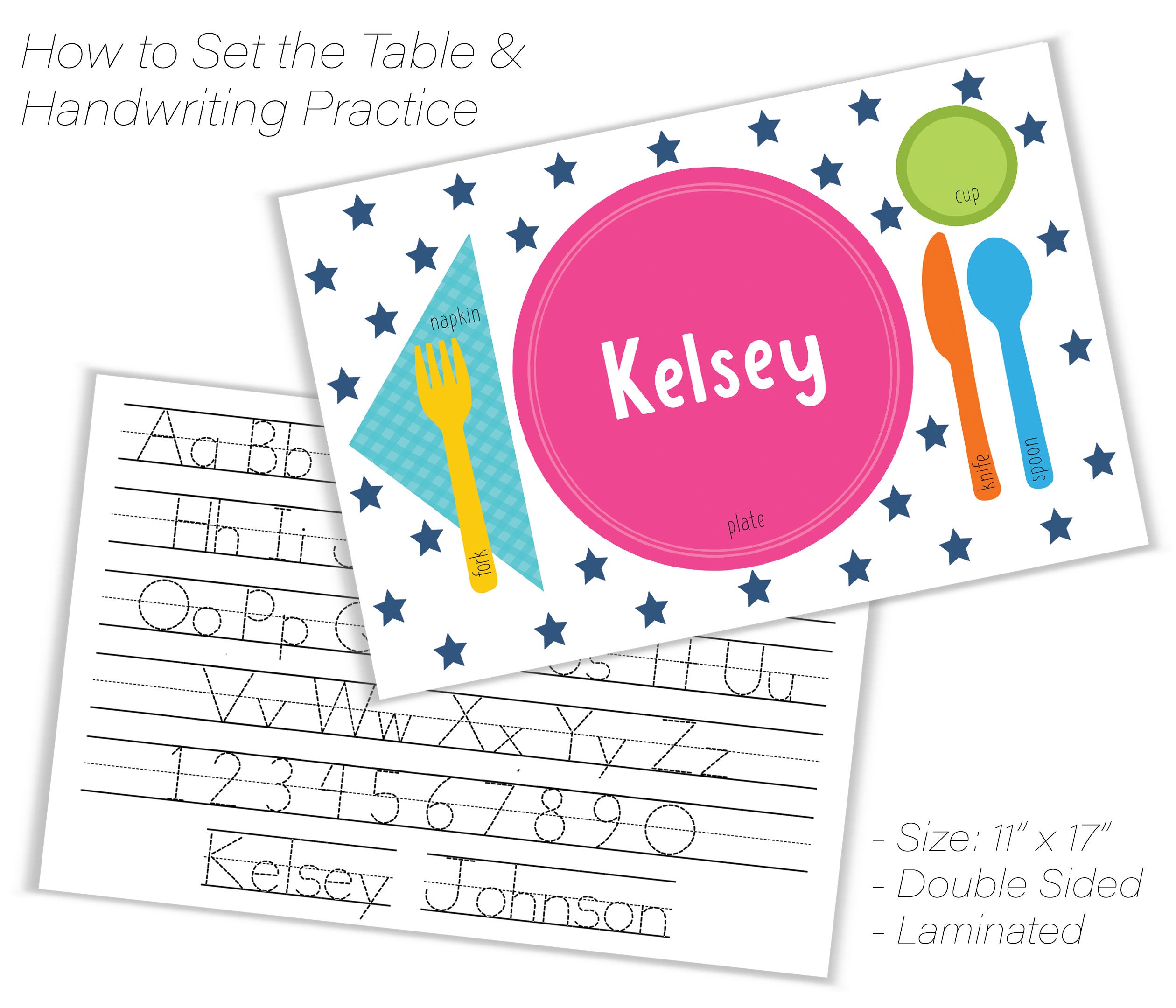 Personalized Placemat for Kids Practice Handwriting Etsy