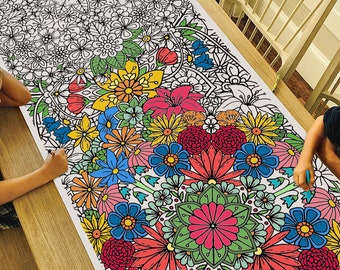 GIANT Flower Mandala Coloring Poster | 72" x 30" Premium Coloring Paper for Kids, Teens or Adults | Giant Craft Activity for Home & Class