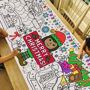 GIANT Christmas Elf Coloring Poster or Table Cover Paper Holiday Tablecloth for School Parties Winter Party Decor 30 x 72 inches Girl Merry Christmas