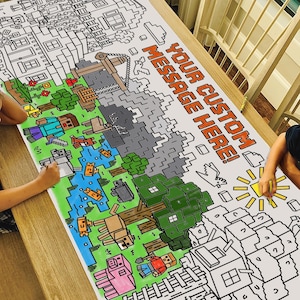 GIANT Mine Blocks Coloring Poster or Tablecloth | Personalized Mine Blocks Paper Banner for Birthday | Custom Party Decor | 30&quot; x 72&quot;