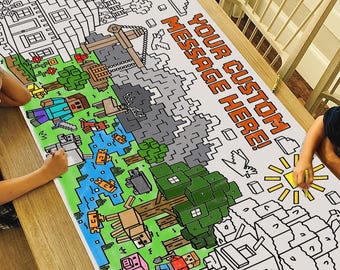 GIANT 6 ft. Mine Blocks Coloring Banner: Personalized Party Decor