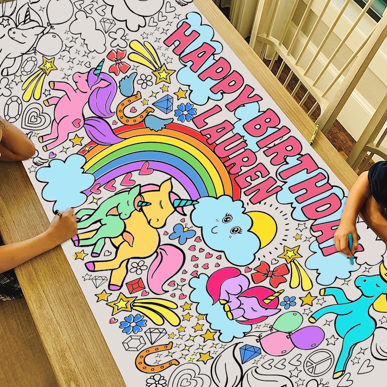 GIANT 6 ft. Unicorn Coloring Banner: Personalized Party Decor YES, Personalized