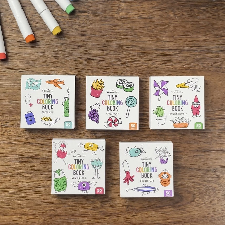 Mini Pocket Coloring Books for Adults and Kids (3x3 in) – 3-Pack or 5-Pack Minimalist Stress Relief Travel Set - Image 1