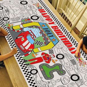 GIANT Race Car Coloring Poster or Tablecloth | Personalized Race Car Paper Banner for Birthday | Custom Party Decor | 30" x 72"