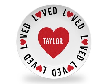 Personalized White Valentine's Day Plate for Kids | I Love You Plate for Children | Cute Heart Plate for Kids with Name | BPA Free