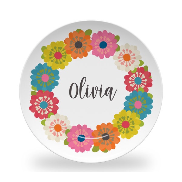 Personalized Flower Plate for Girls | Cute Toddler Flower Plate for Kids | Monogrammed with Name | BPA Free | Flower Gift