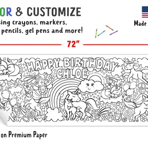 GIANT Personalized Unicorn Birthday Coloring Poster or Table Cover Custom Unicorn Paper Birthday Tablecloth for Party 30 x 72 inches zdjęcie 2