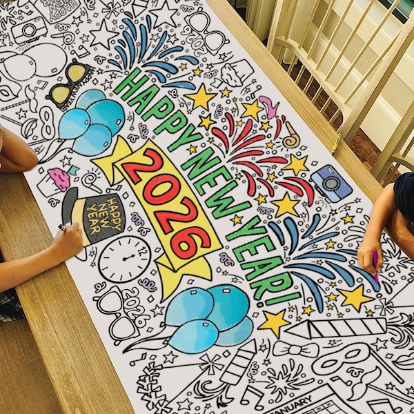 GIANT 6 ft. New Years Coloring Banner: Party Decor