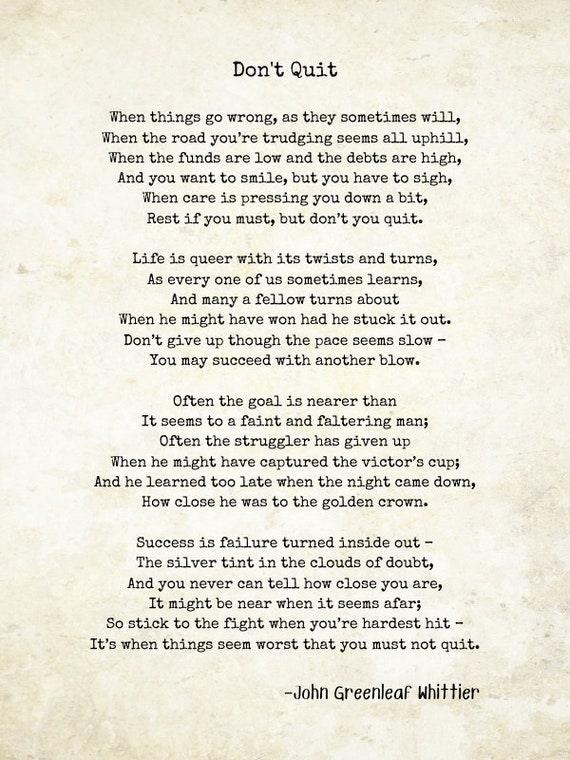 Don't Quit Poem John Greenleaf Whittier Print - Etsy