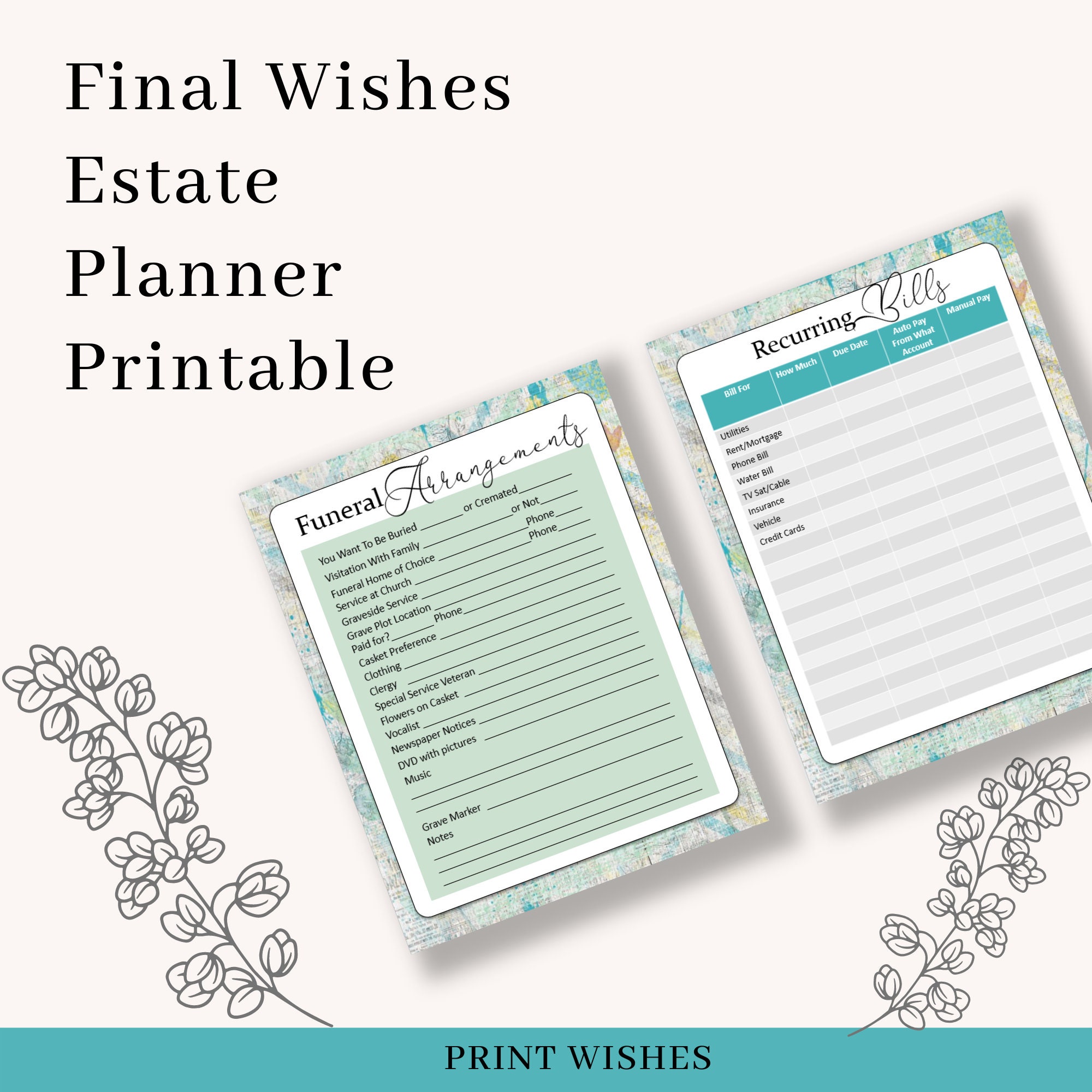 Home & Living :: Office & Organization :: Calendars & Planners :: Printable  End of Life Planner, Final Wishes Plan, Funeral, Death, Beneficiary Info  and Estate Planning, Written Will, When I Die Digital PDF