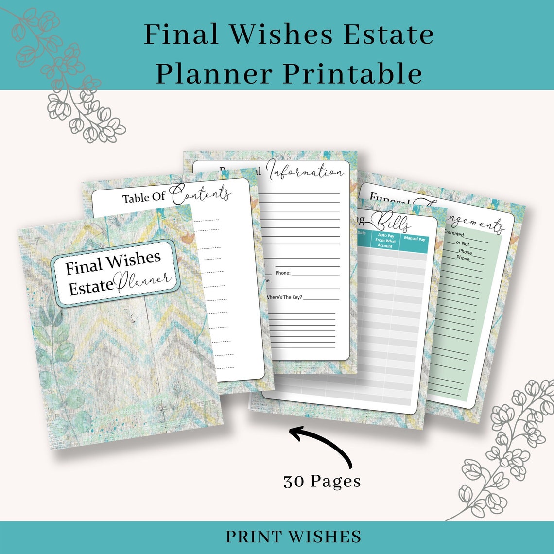 Estate Planning Organizer Final Wishes Planner Final Preparations ...