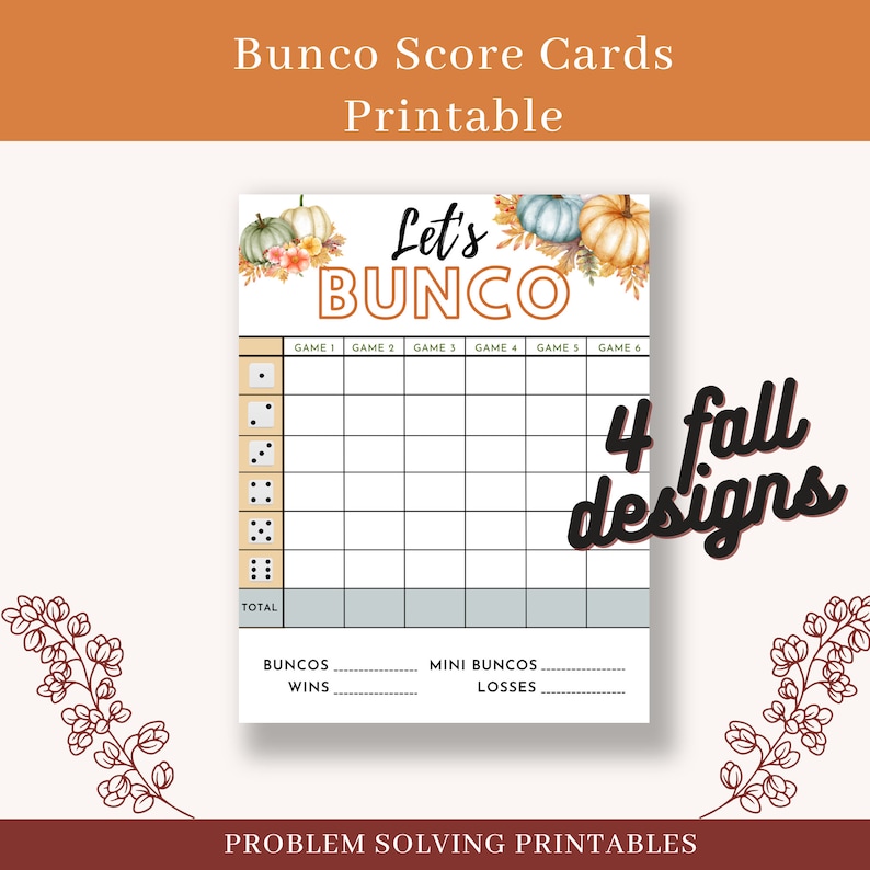 Fall Themed Bunco Score Card Sheets Pad Printable Autumn Bunko Score Fall Themed Bunco Score Card Sheets Pad Printable Autumn Bunko Score