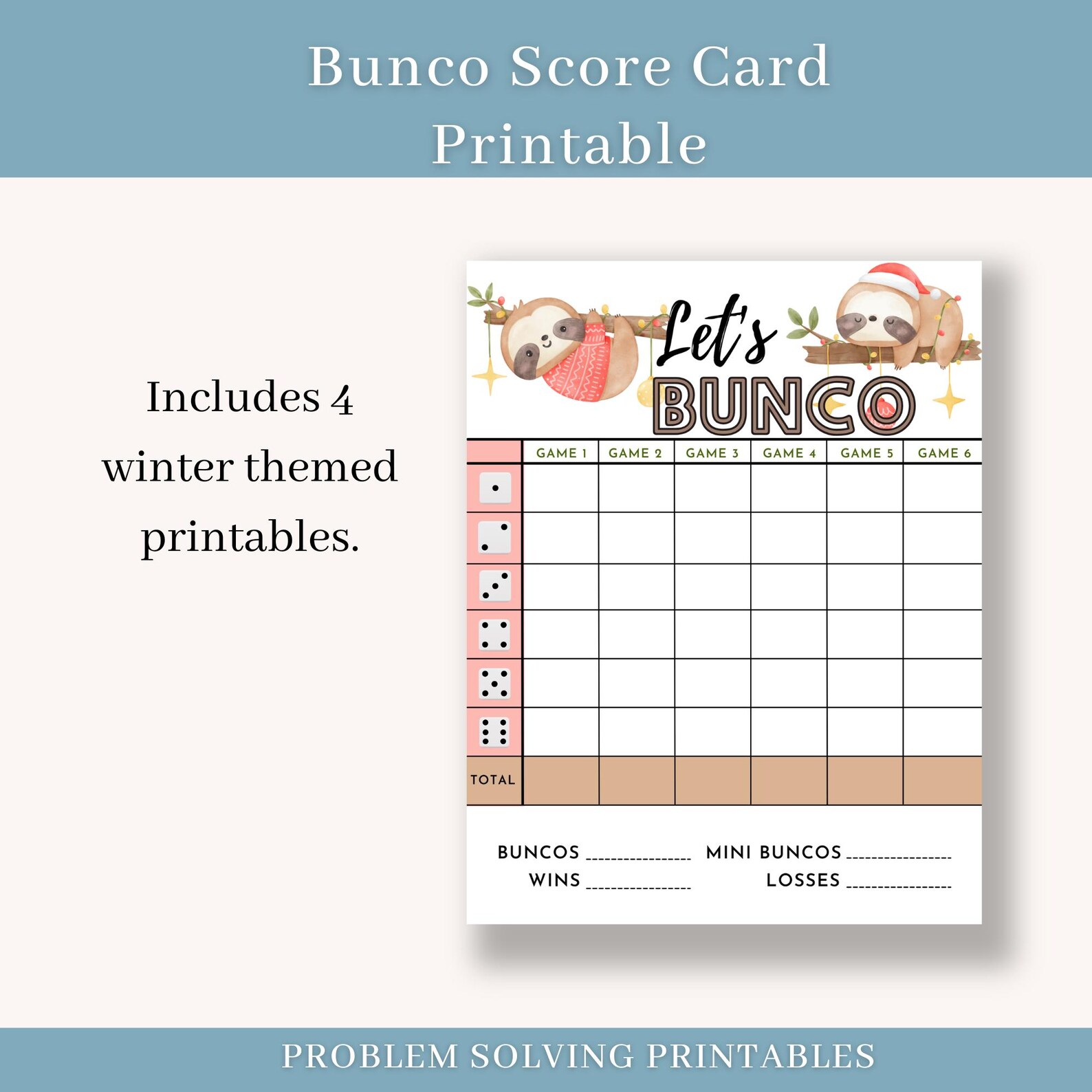 Winter Themed Bunco Score Card Sheets Pad Printable Winter Bunko Score ...