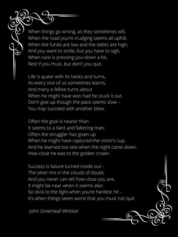 Don't Quit Poem John Greenleaf Whittier Print Inspirational Quotes Wall ...