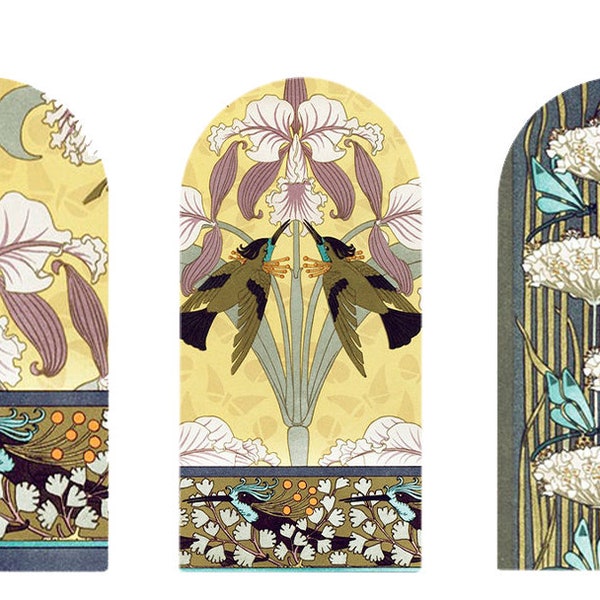 Orchids and Dragonfly Art Nouveau nails