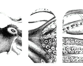Vintage zwart-witte octopus nagelstickers