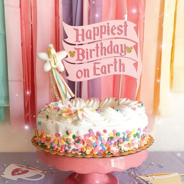 Happiest Birthday on Earth Cake Topper - Disney Inspired Party Decor