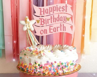 Happiest Birthday on Earth Cake Topper - Disney Inspired Party Decor
