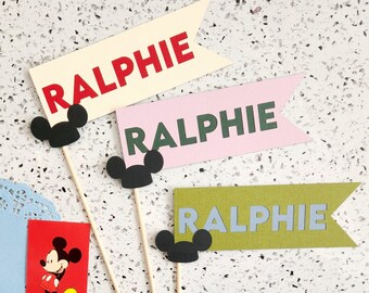 Personalized Mickey Mouse Club Pennant Flag - Party Supplies Decoration Center Piece Table Snacks Occasions Bin Basket Wand Boy Girl Vintage
