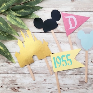 Pastell Retro Disneyland Cake Toppers - Party Dekor Zubehör Geburtstag Baby Shower Smash Cake Castle Vintage Stil Wimpel Flagge Mickey Ballon