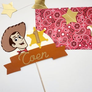 Woody&#39;s Roundup Cake Topper - Party Decor Supplies Birthday High Chair Smash Cake Muted Boho Disney Toy Story Buzz Lightyear Bullseye Jessie
